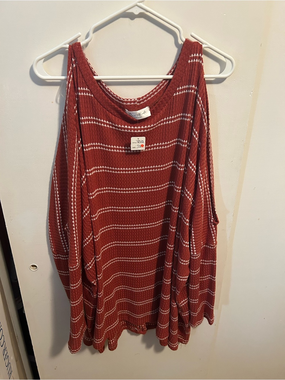 Rust Striped Cold-Shoulder Knit Top - Casual Women's Blouse